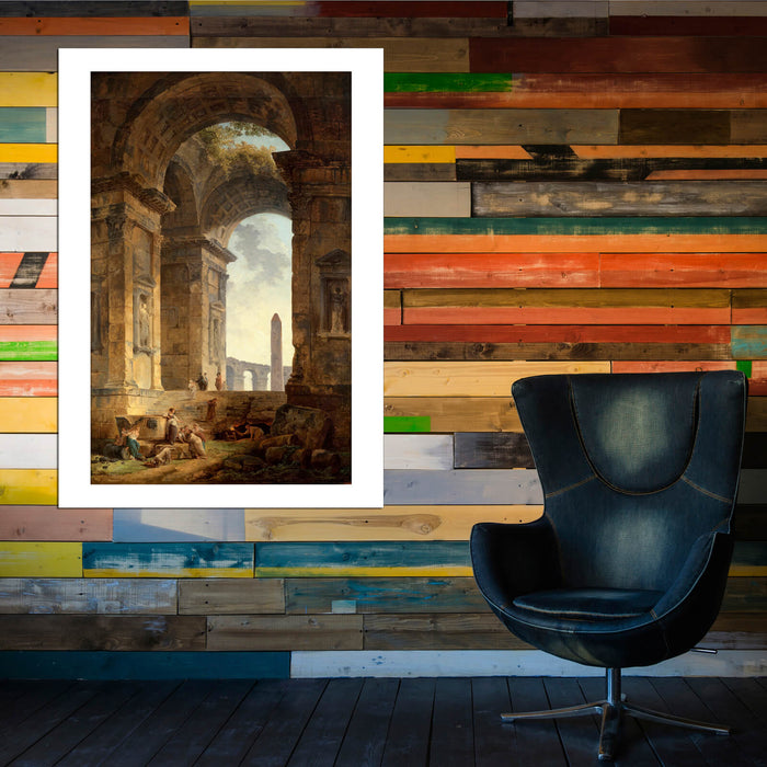 Hubert Robert - Ruins With An Obelisk In The Distance