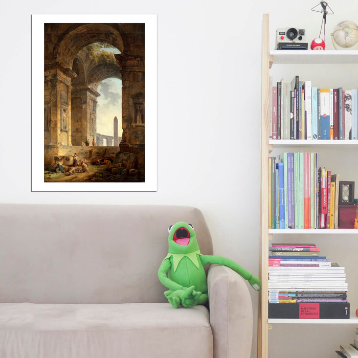 Hubert Robert - Ruins With An Obelisk In The Distance