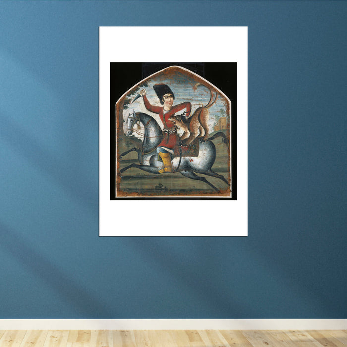 Hunter On Horseback Attacked By A Mythical Beast