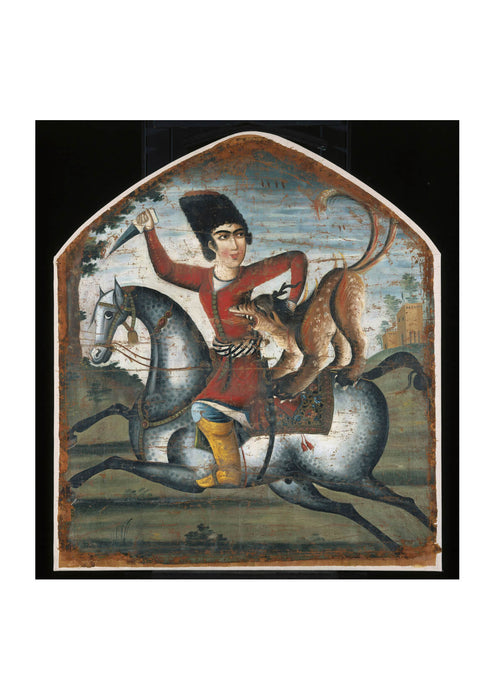 Hunter On Horseback Attacked By A Mythical Beast