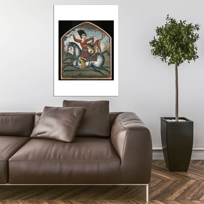 Hunter On Horseback Attacked By A Mythical Beast