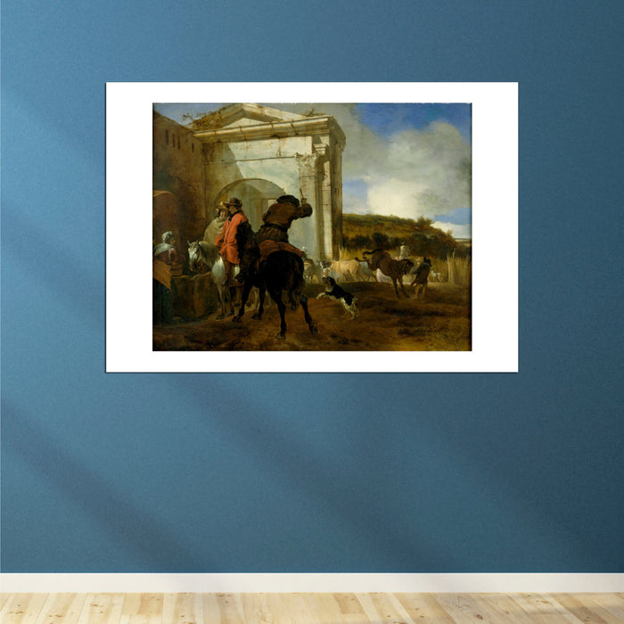 Jan Baptist Weenix - Landscape With Horsemen By A Spring