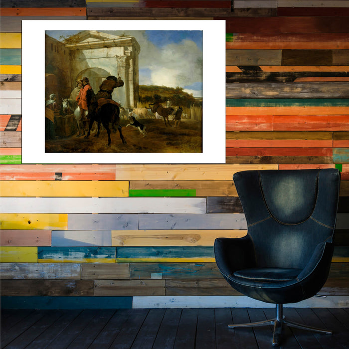 Jan Baptist Weenix - Landscape With Horsemen By A Spring