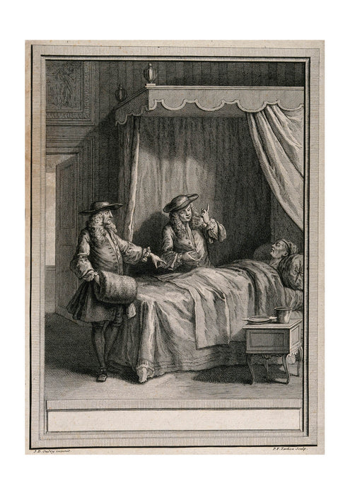 Jean Oudry - Two doctor arguing over the bed of a dying patient