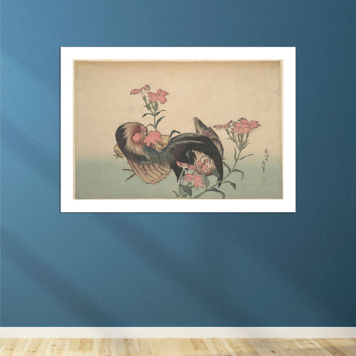 Katsushika Hokusai - Cockerel & Flowers
