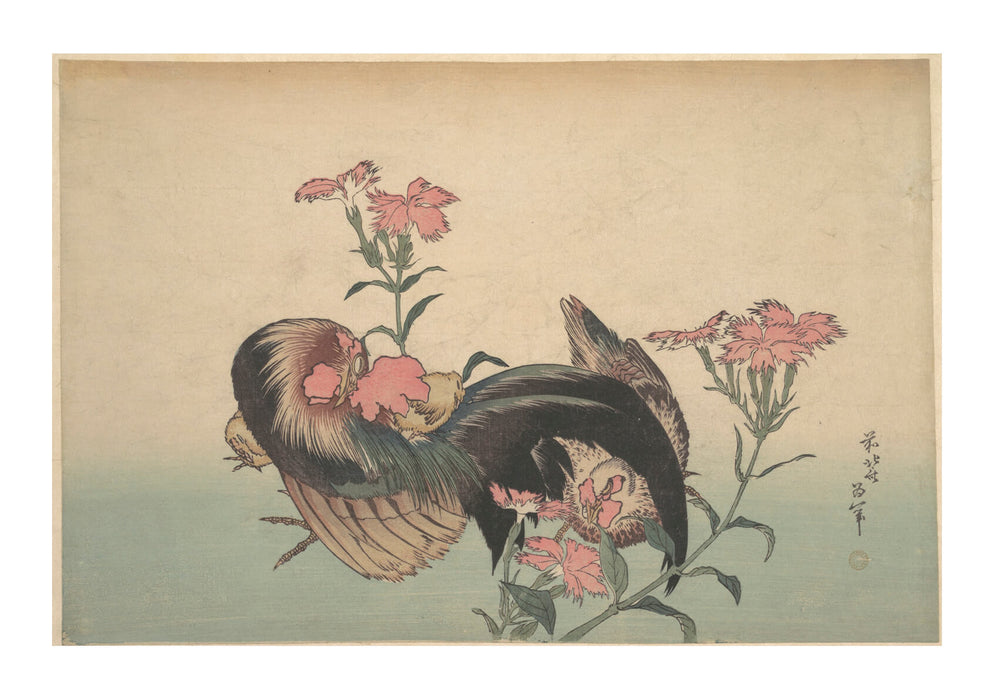 Katsushika Hokusai - Cockerel & Flowers
