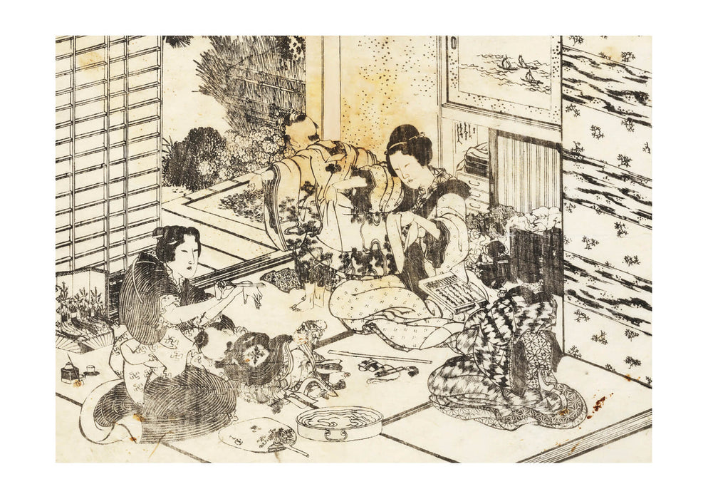 Katsushika Hokusai - Three women and two children hokusai