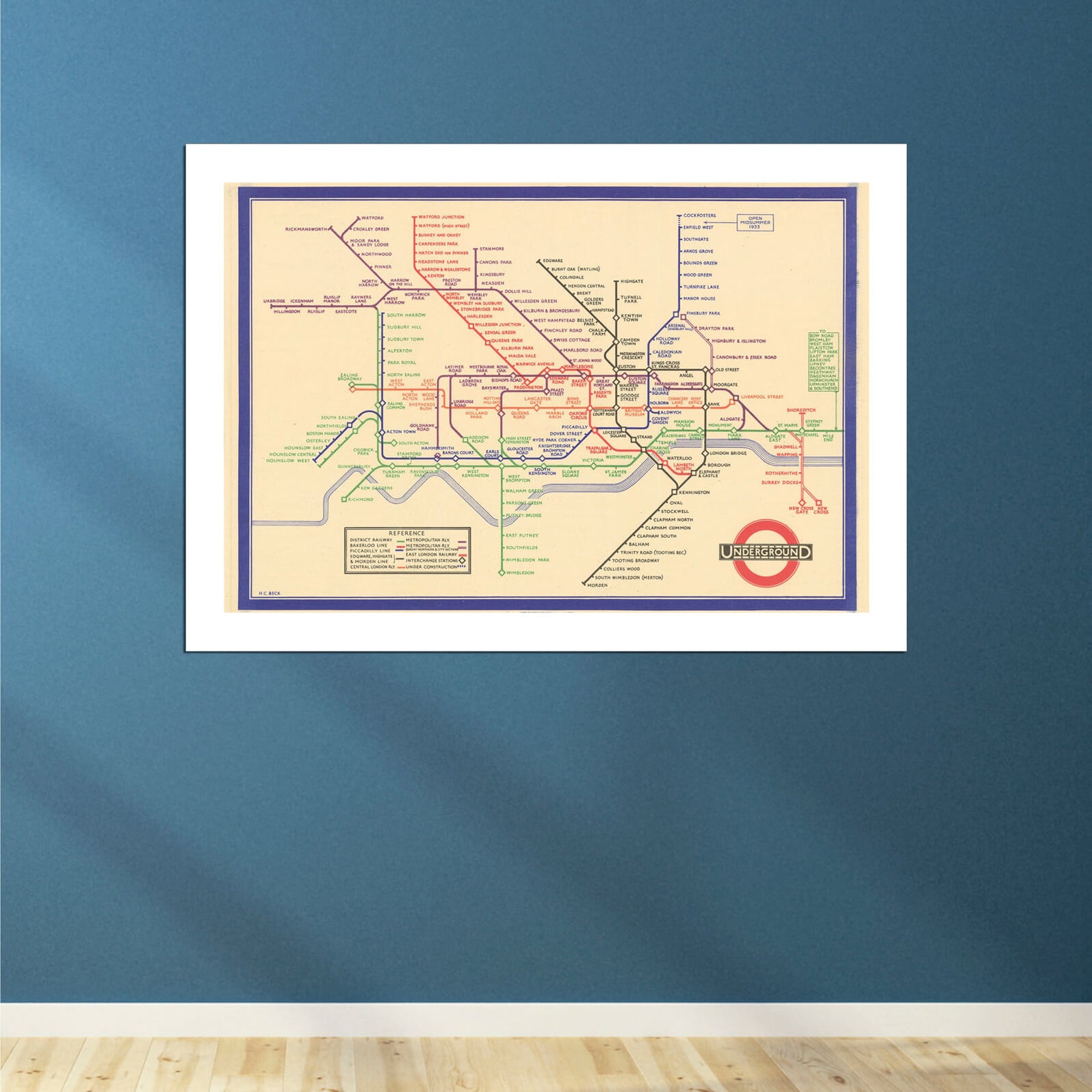Spiffing Prints Mappa Della Tube Di Londra 1933 - Poster Su Tela 30,5x40,6 Cm - Quadro Vintage UK