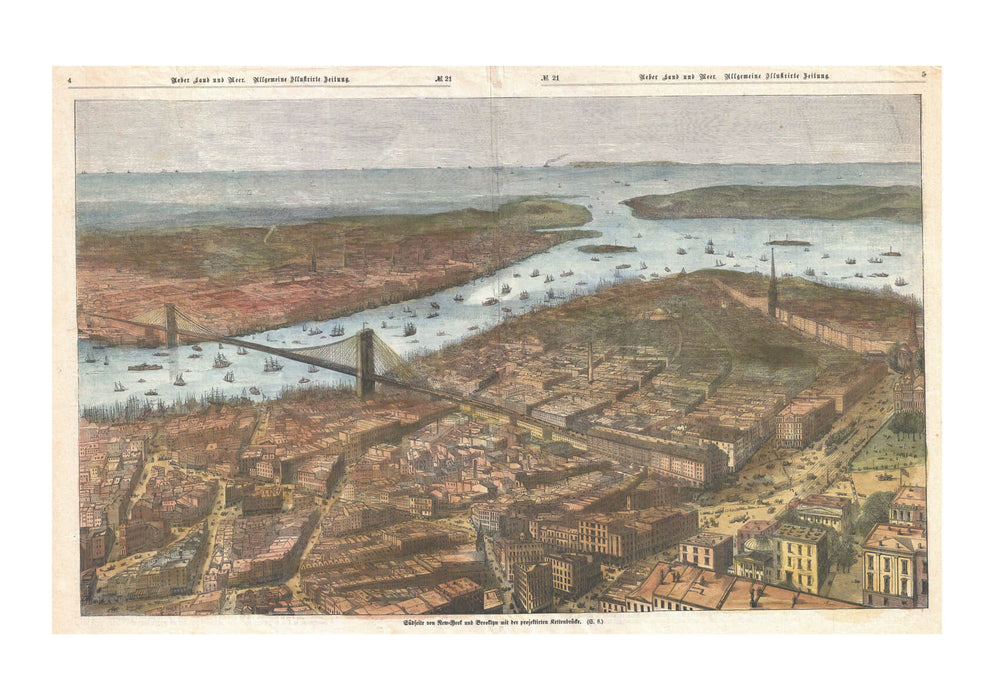 Lower Manhattan Brooklyn Bridge Map German 1883