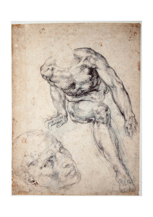 Michelangelo - Study of a male Nude separate Study of his Head