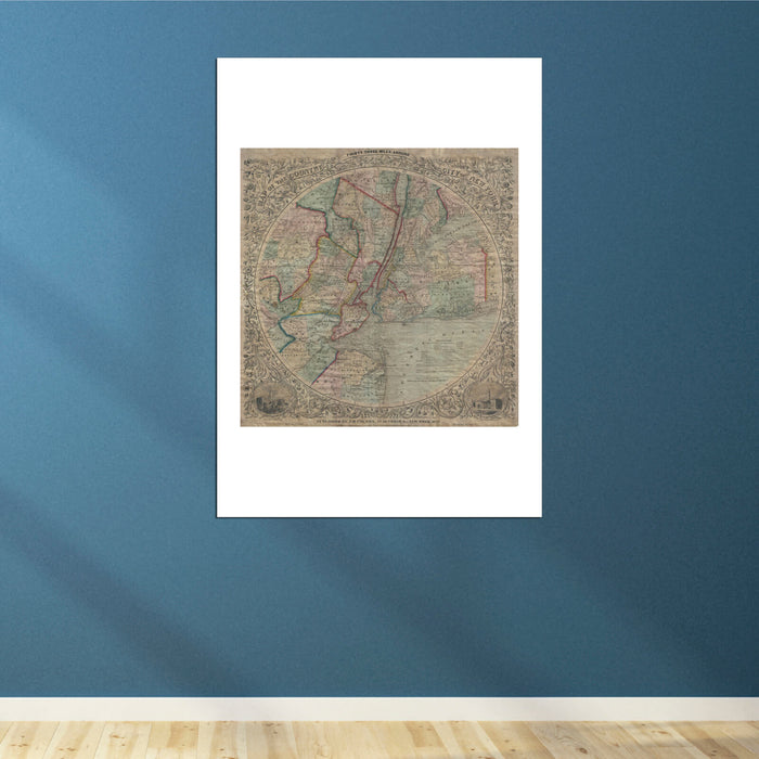 New York City and 33 Miles Around Map Colton 1848