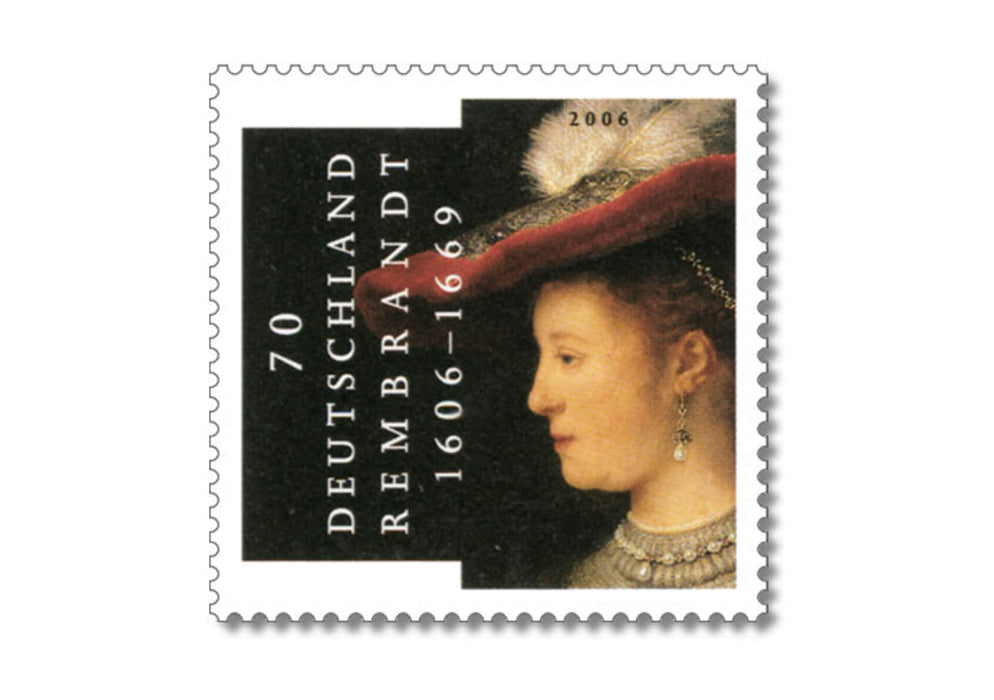 Rembrandt Harmenszoon van Rijn - Saskia in a Red Hat Stamp