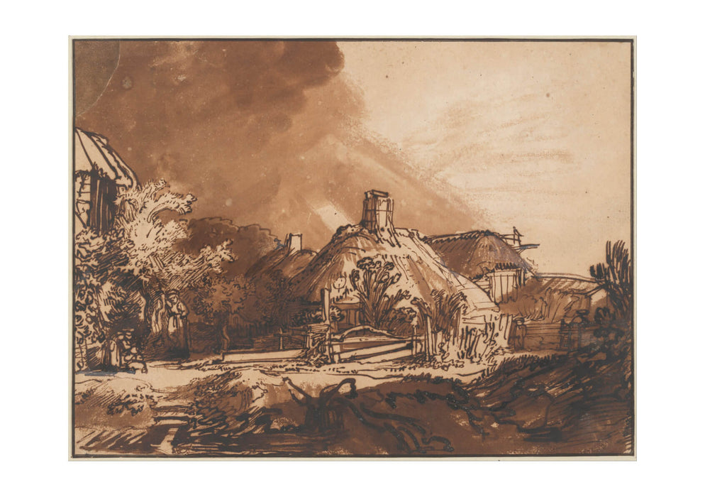 Rembrandt Harmenszoon van Rijn Cottages under a Stormy Sky