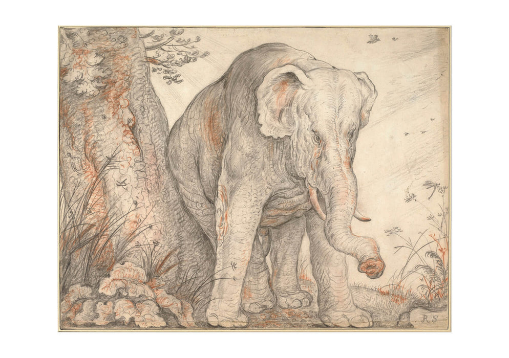 Roelant Savery - An Elephant Rubbing Itself against a Tree