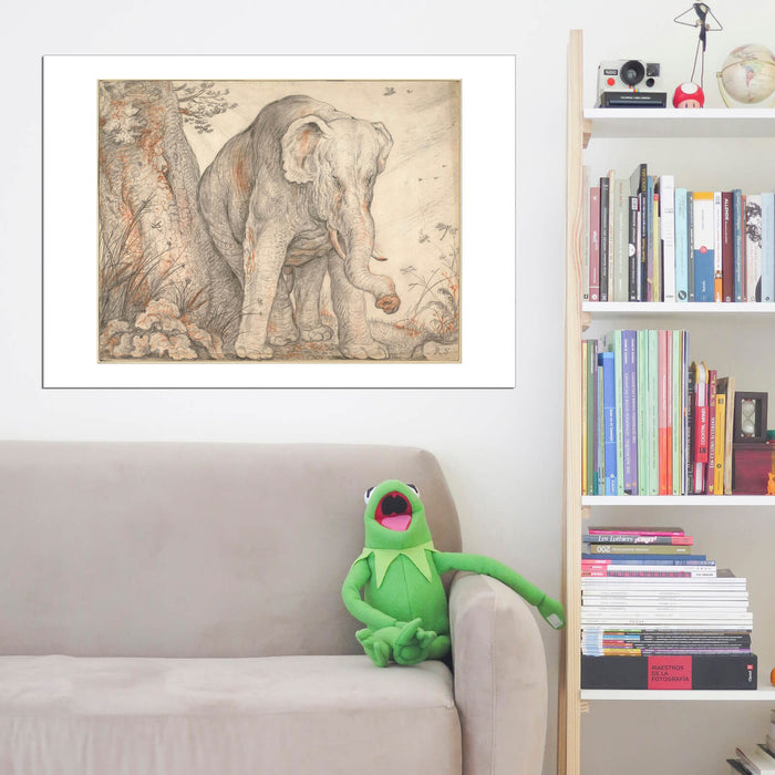 Roelant Savery - An Elephant Rubbing Itself against a Tree