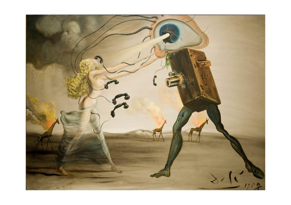 絵画 Girappy Salvador Dali - Burning Giraffes and a Telephone — Spiffing Prints