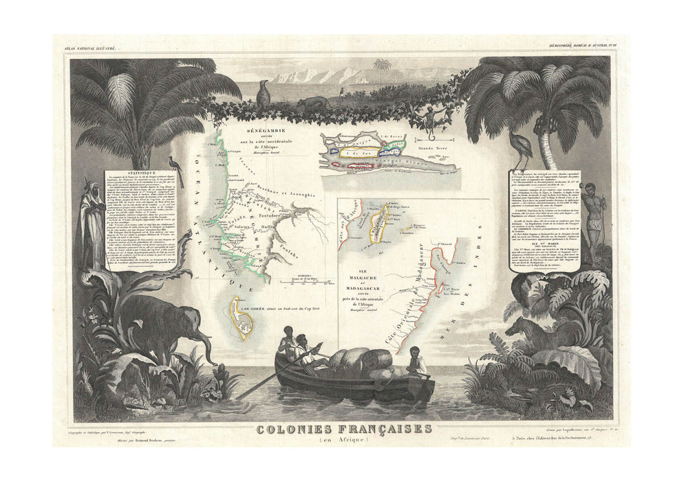 Senegal, Senegambia and Madagascar Map Levassuer 1852