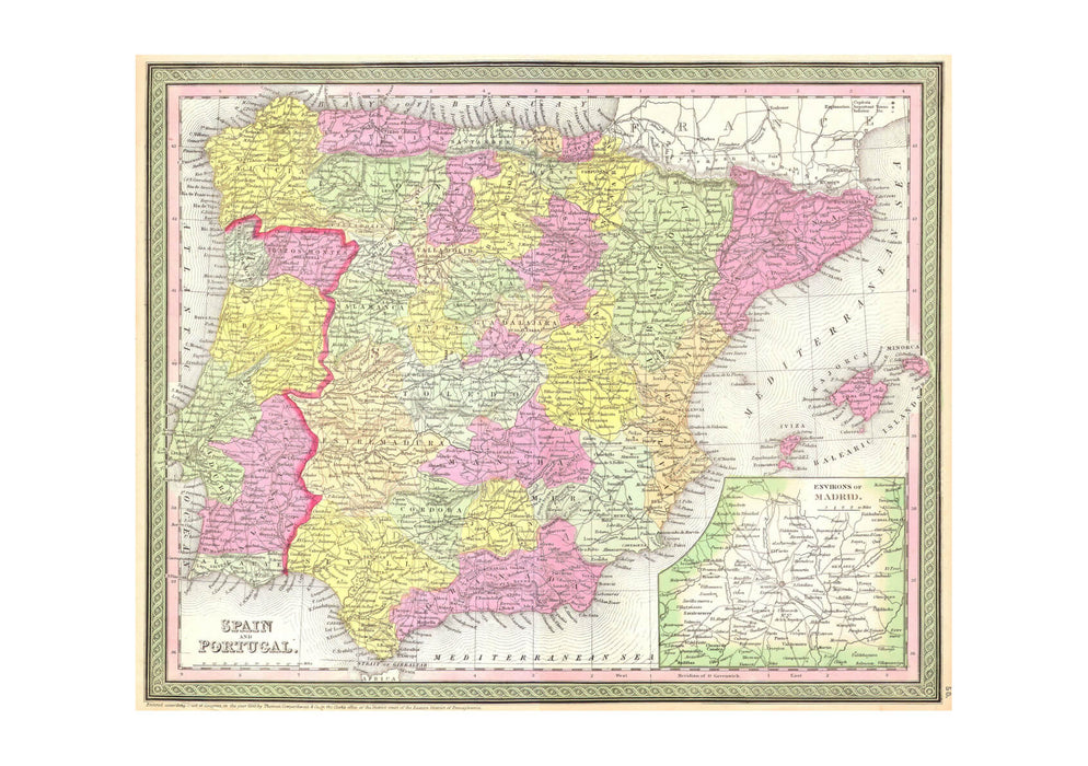 Spain and Portugal Map Mitchell 1850