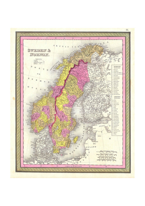 Sweden and Norway Map Mitchell 1850