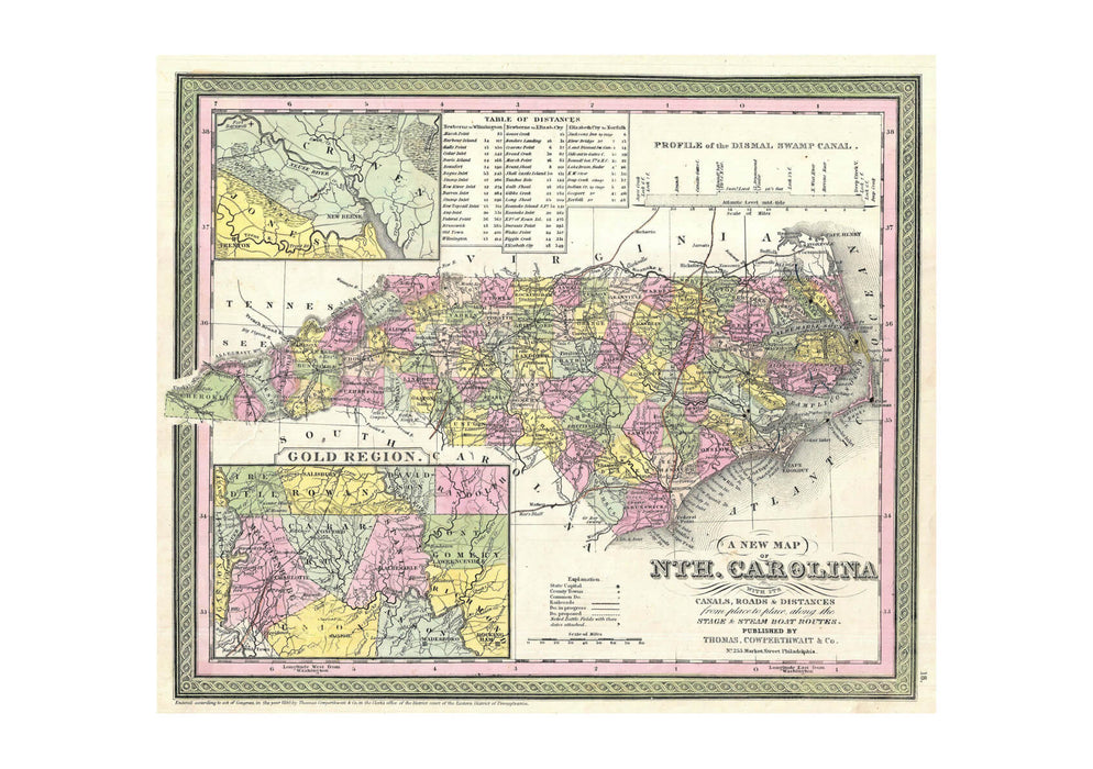 Mitchell Map of North Carolina showing Gold Regions