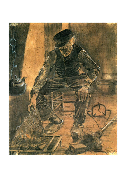 Vincent Van Gogh - An Old Man Putting Dry Rice on the Hearth, 1881