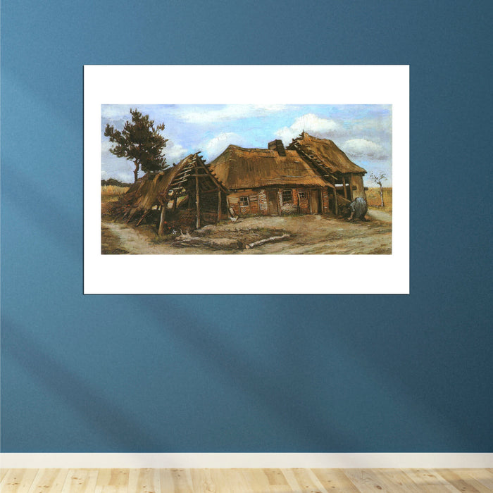 Vincent Van Gogh - Cottage with Decrepit Barn and Stooping Woman