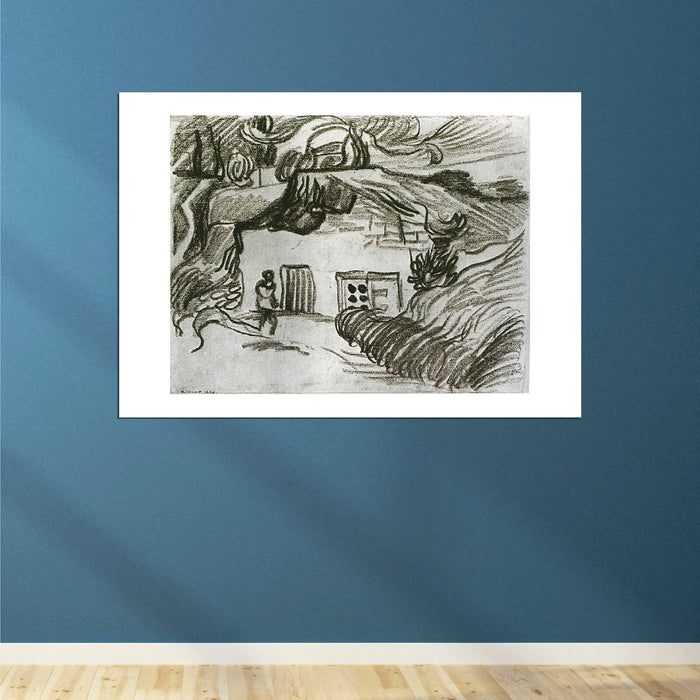 Vincent Van Gogh Houses among Trees with a Figure, 1890