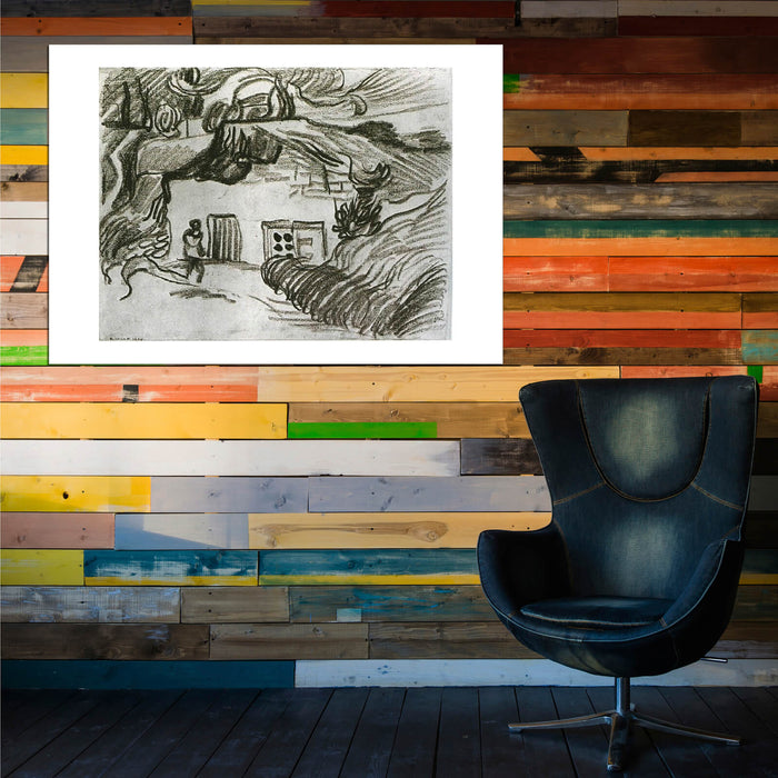 Vincent Van Gogh Houses among Trees with a Figure, 1890