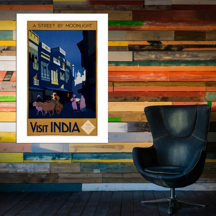 Visit India - A Street by Moonlight, 1920 Travel Poster