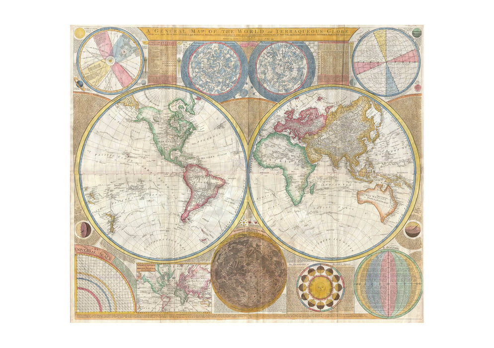World Map in Hemispheres Samuel Dunn 1794